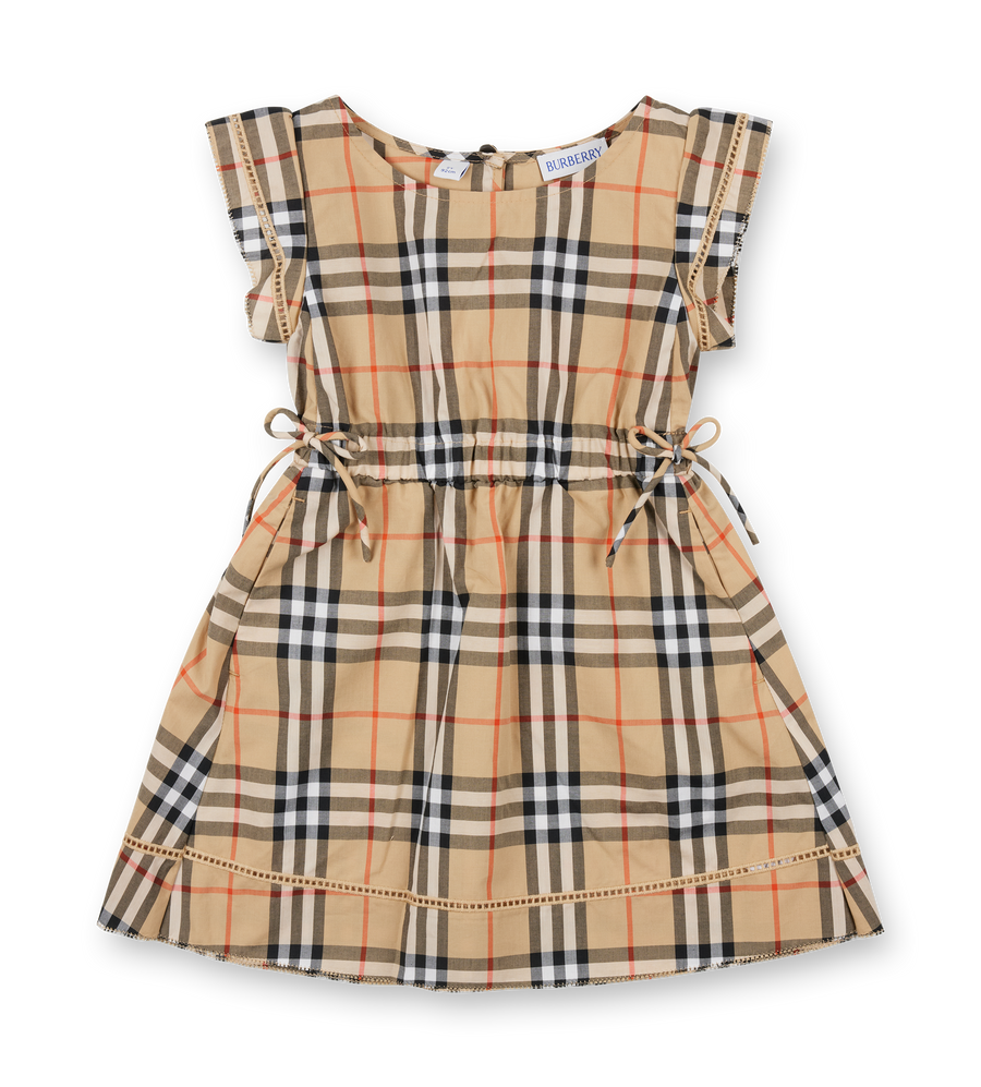 Burberry Check Cotton Dress in Sand Beige (Baby)