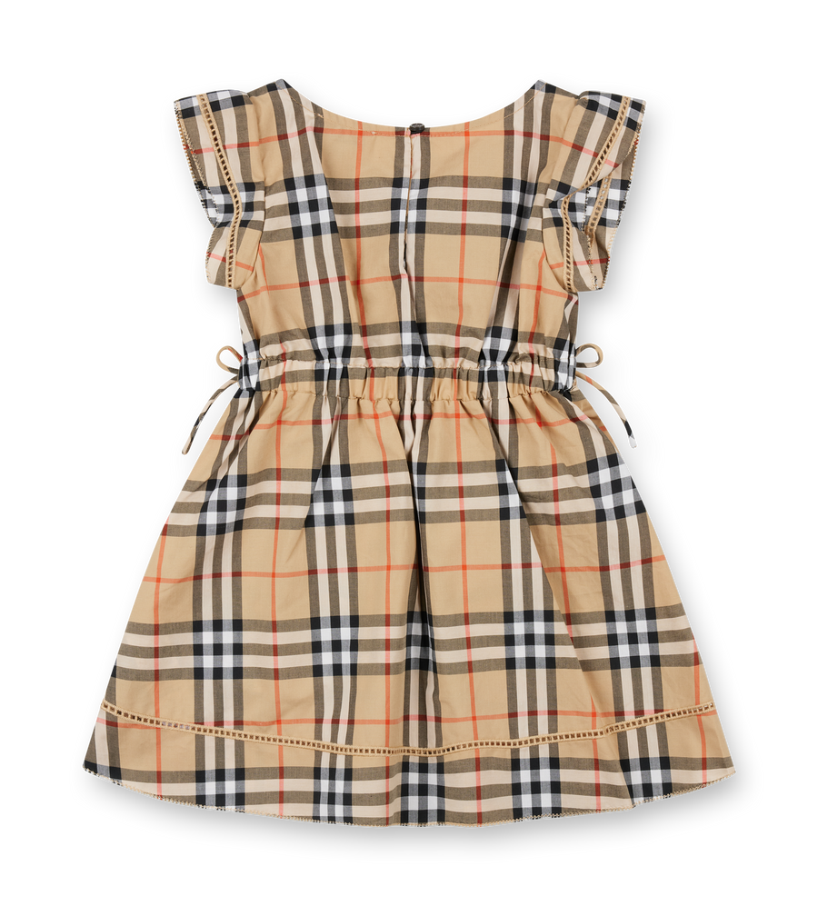 Baby Check Cotton Dress in Sand Beige