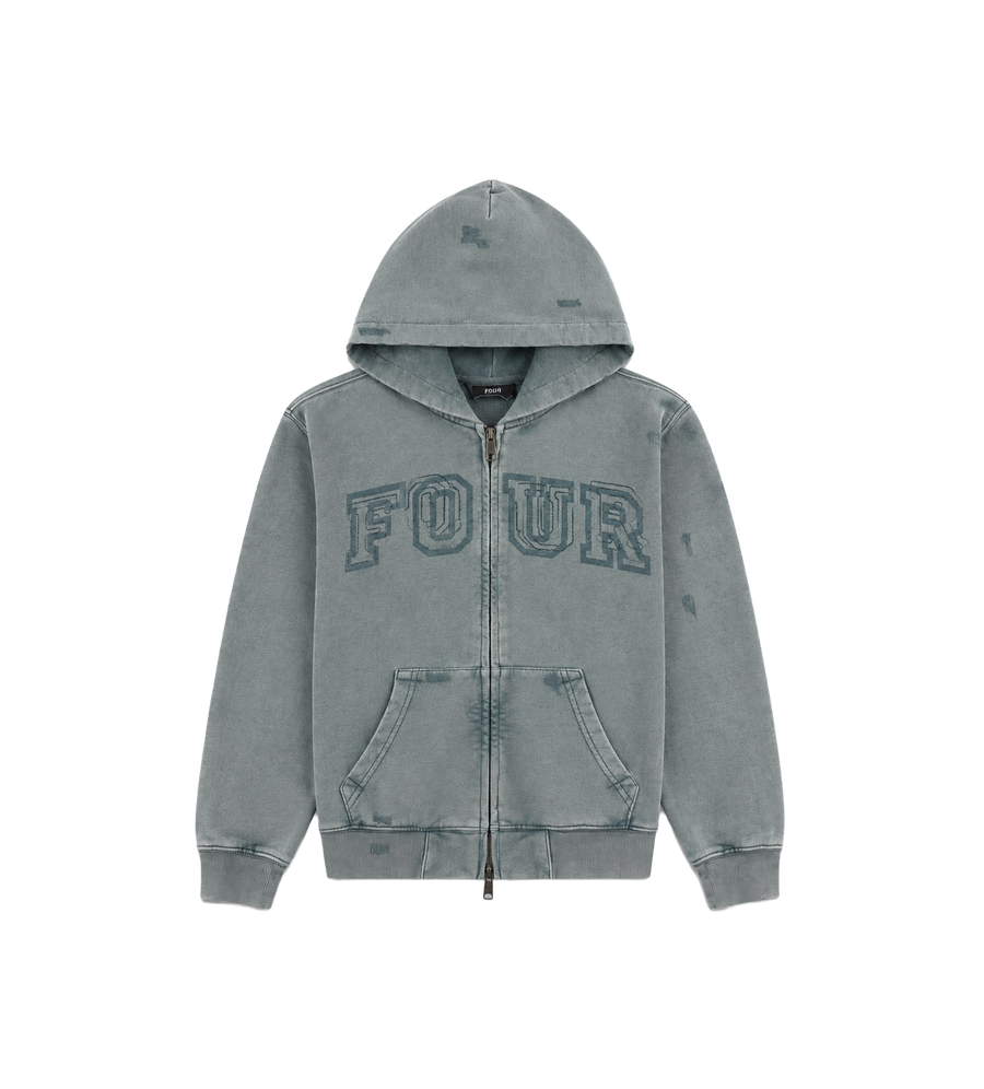 Arch Zip Up Hoodie Washed Grijs