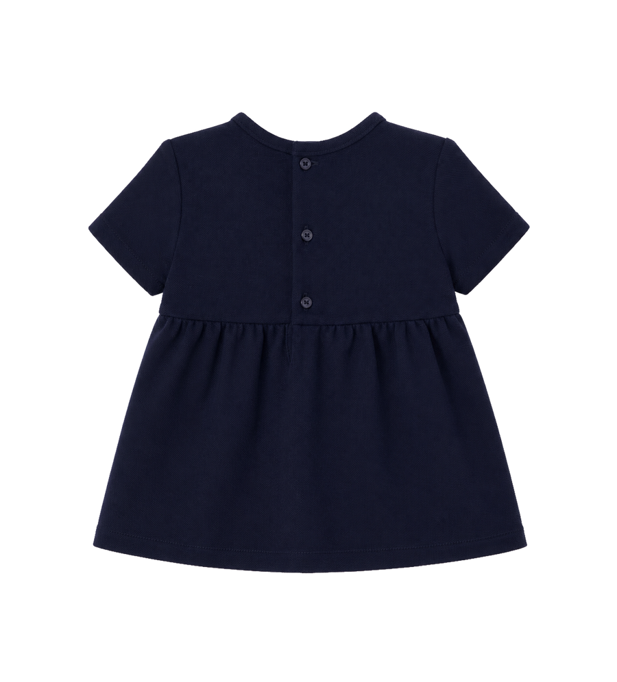 Baby Web Stripe Cotton Blend Piqué Dress Blue