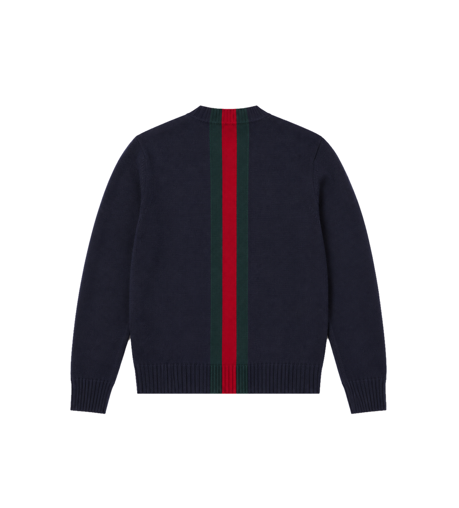 Kids Web Stripe Wool Sweater Navy