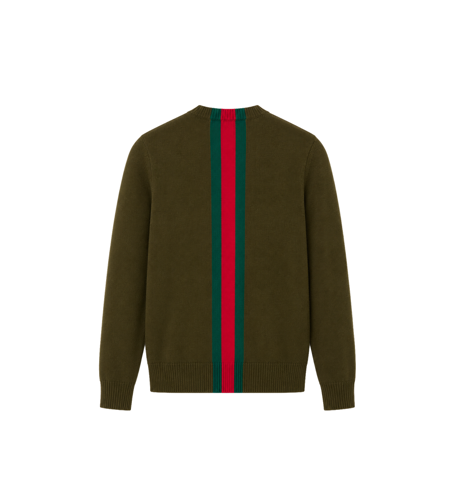 Kids Web Stripe Wool Sweater Moss Green