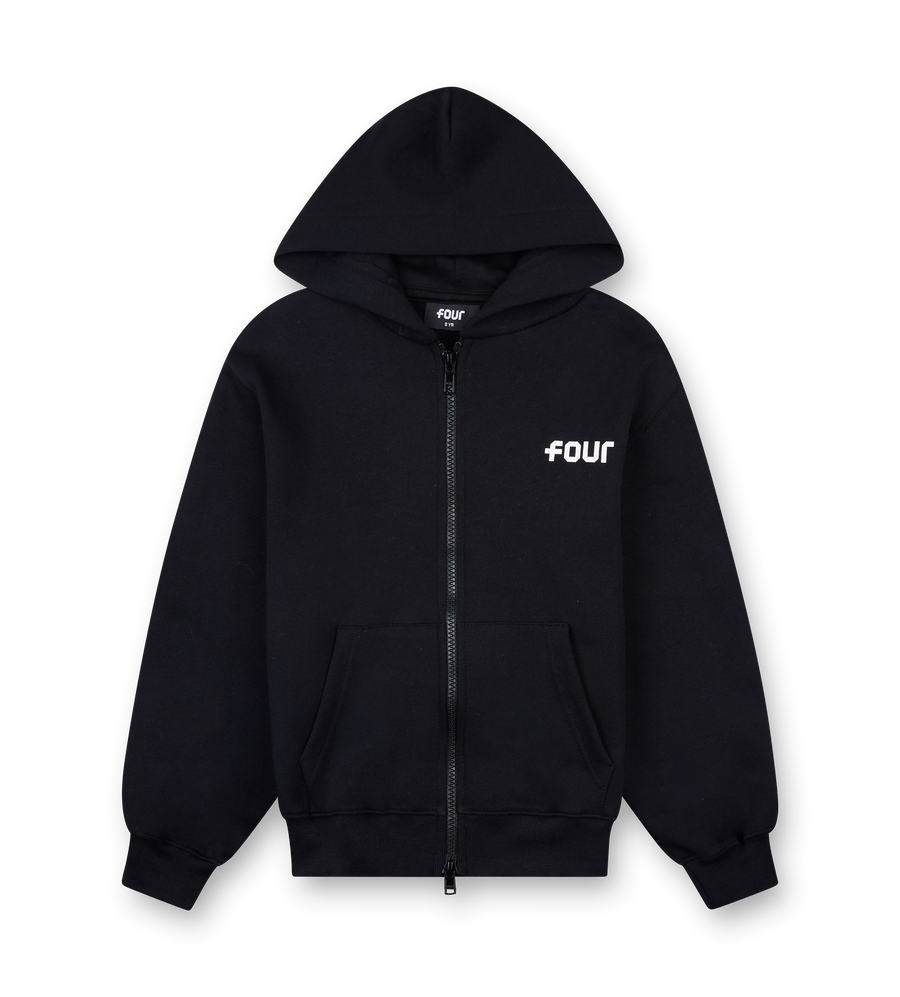 Logo Boxy Zip Up Hoodie Black