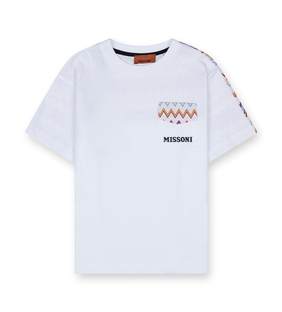 Missoni Zig Zag Pocket T-Shirt in White Multicolor (Kids)