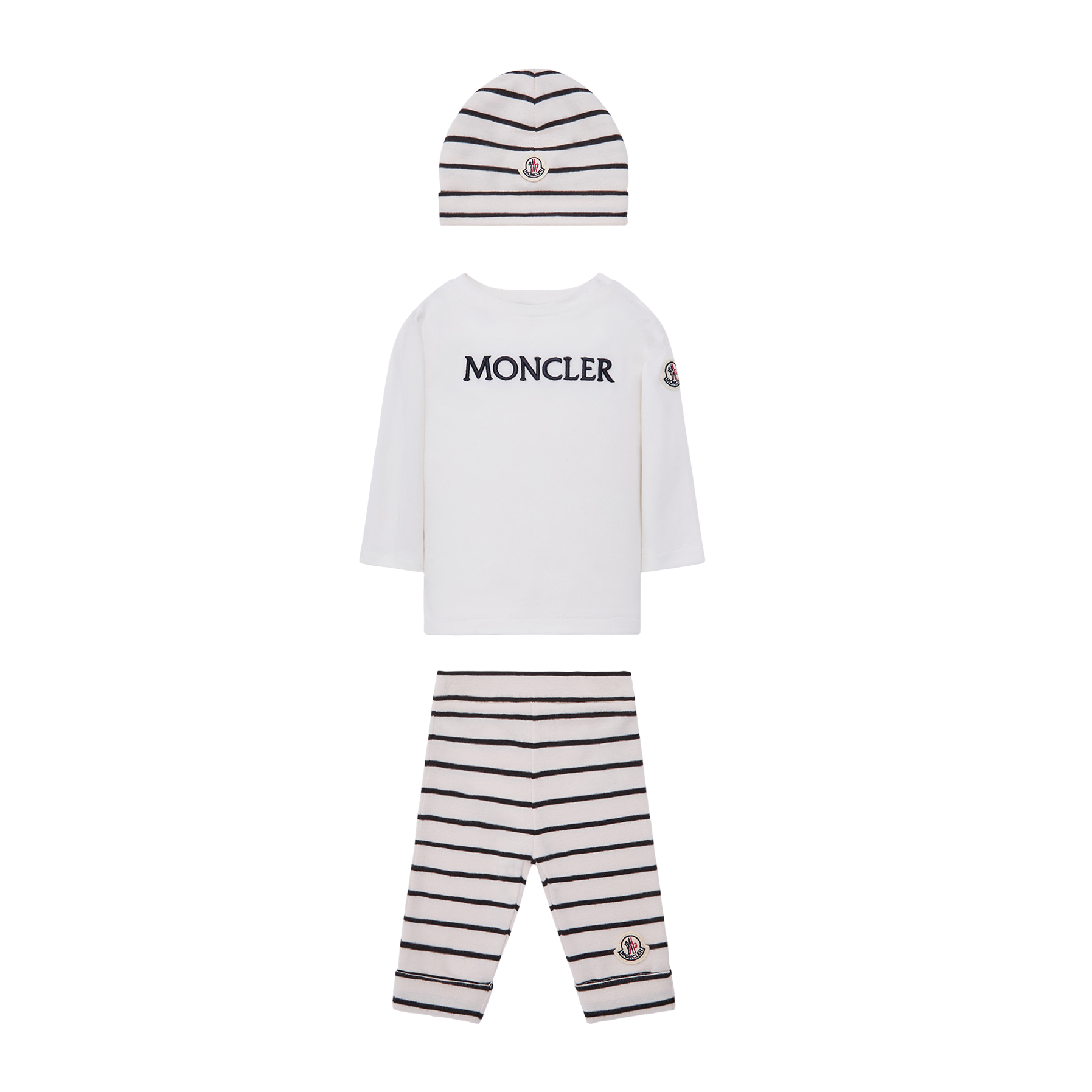 Moncler 3-Piece Striped Cotton Gift Box Set in Black and Off White