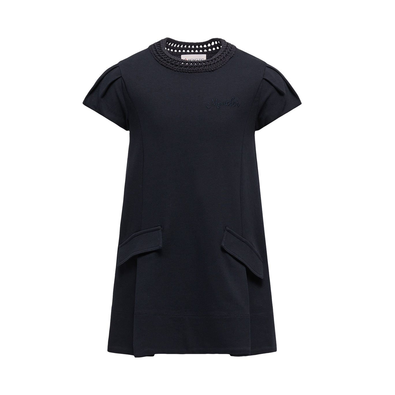 Moncler Croche-Trimmed Cotton Dress in Dark Blue