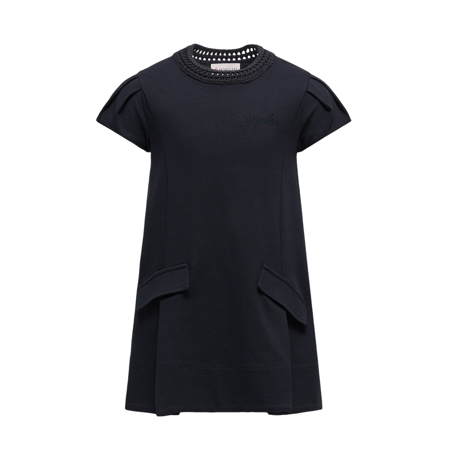 Moncler Croche-Trimmed Cotton Dress in Dark Blue