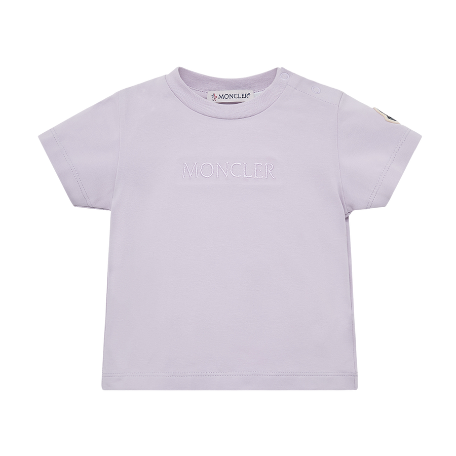 Moncler Embroidered Logo Cotton T Shirt in Lila