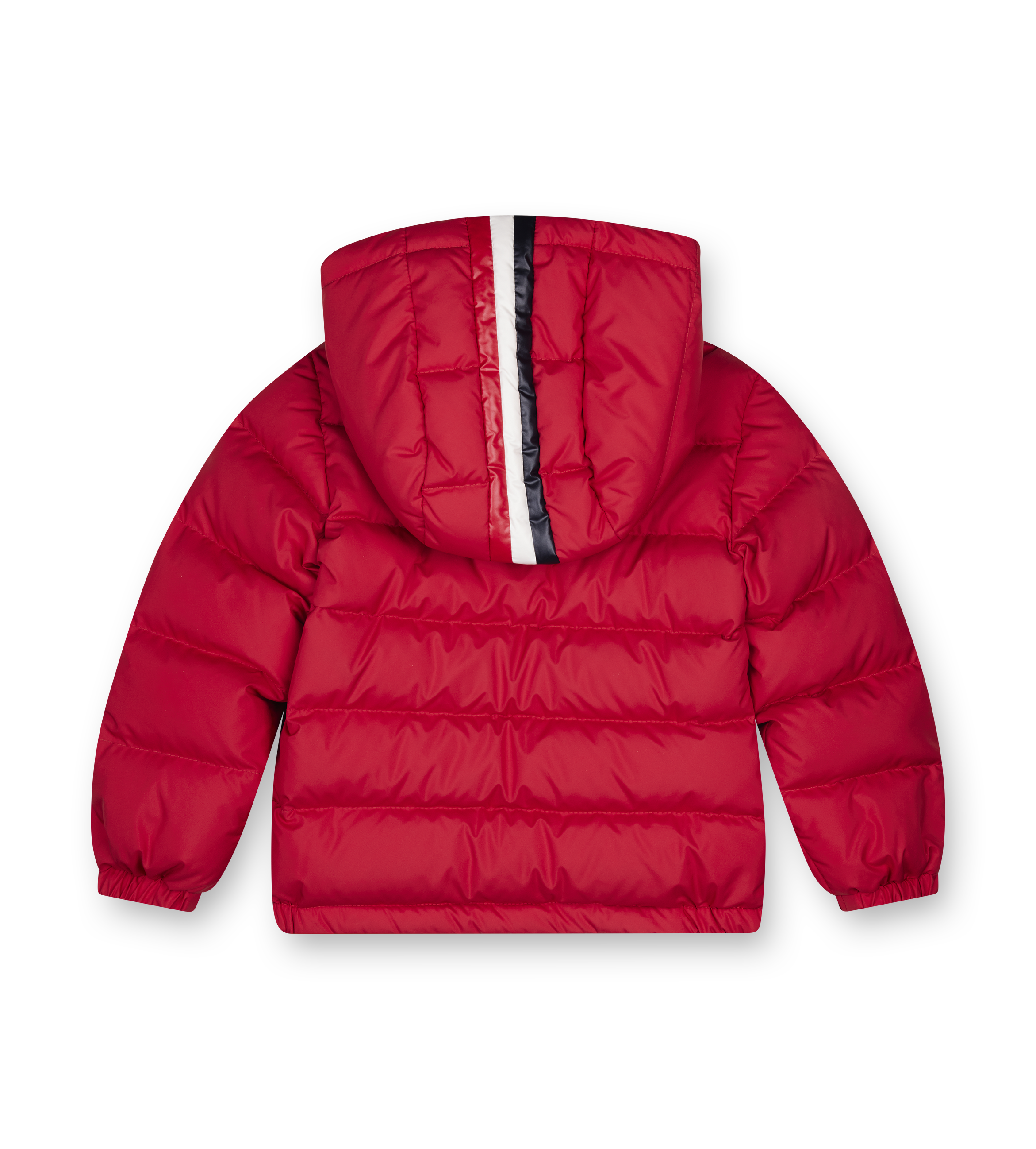 Red puffer jacket on a white background