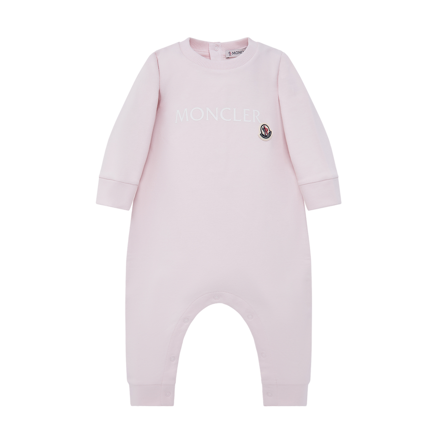 Moncler Logo Cotton Baby Grow Romper in Light Pink