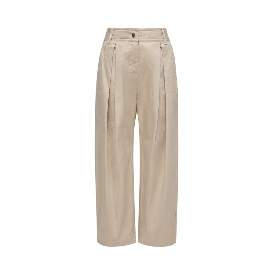 Moncler Pleated Stretch Cotton Gabardine Trousers in Beige