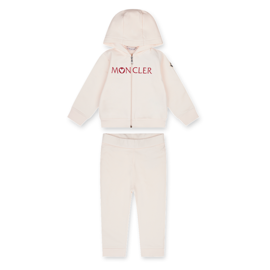 Moncler Embroidered Heart Logo Cotton Tracksuit Set in Light Pink (Baby)