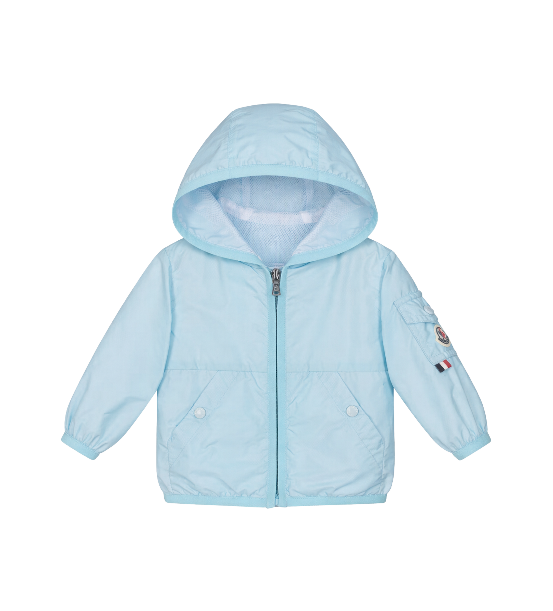 Moncler Enfant lichtgewicht jack met capuchon in lichtblauw
