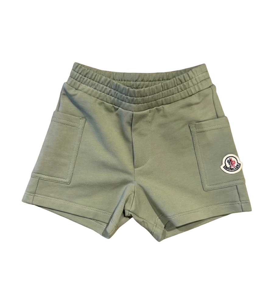Moncler Enfant Logo Shorts in Sage Green