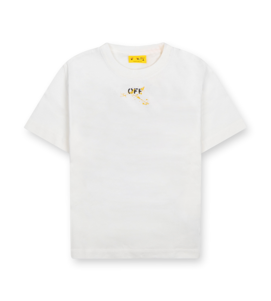 OFF-WHITE Diagonal Splat Logo T-Shirt in White/Yellow (Kids)