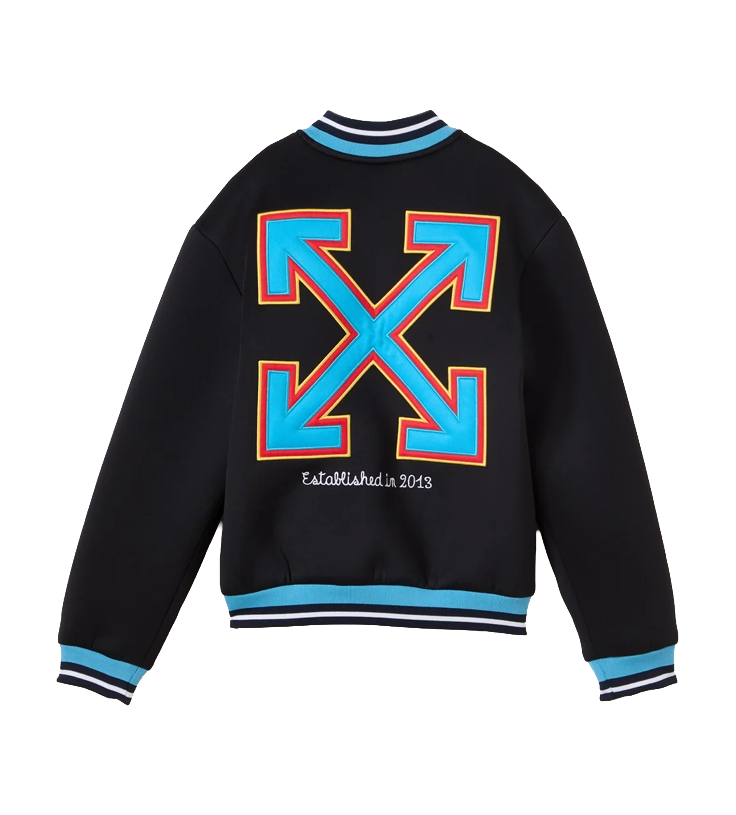 Off-White Logo Embroidered Varsity Jacket in Black