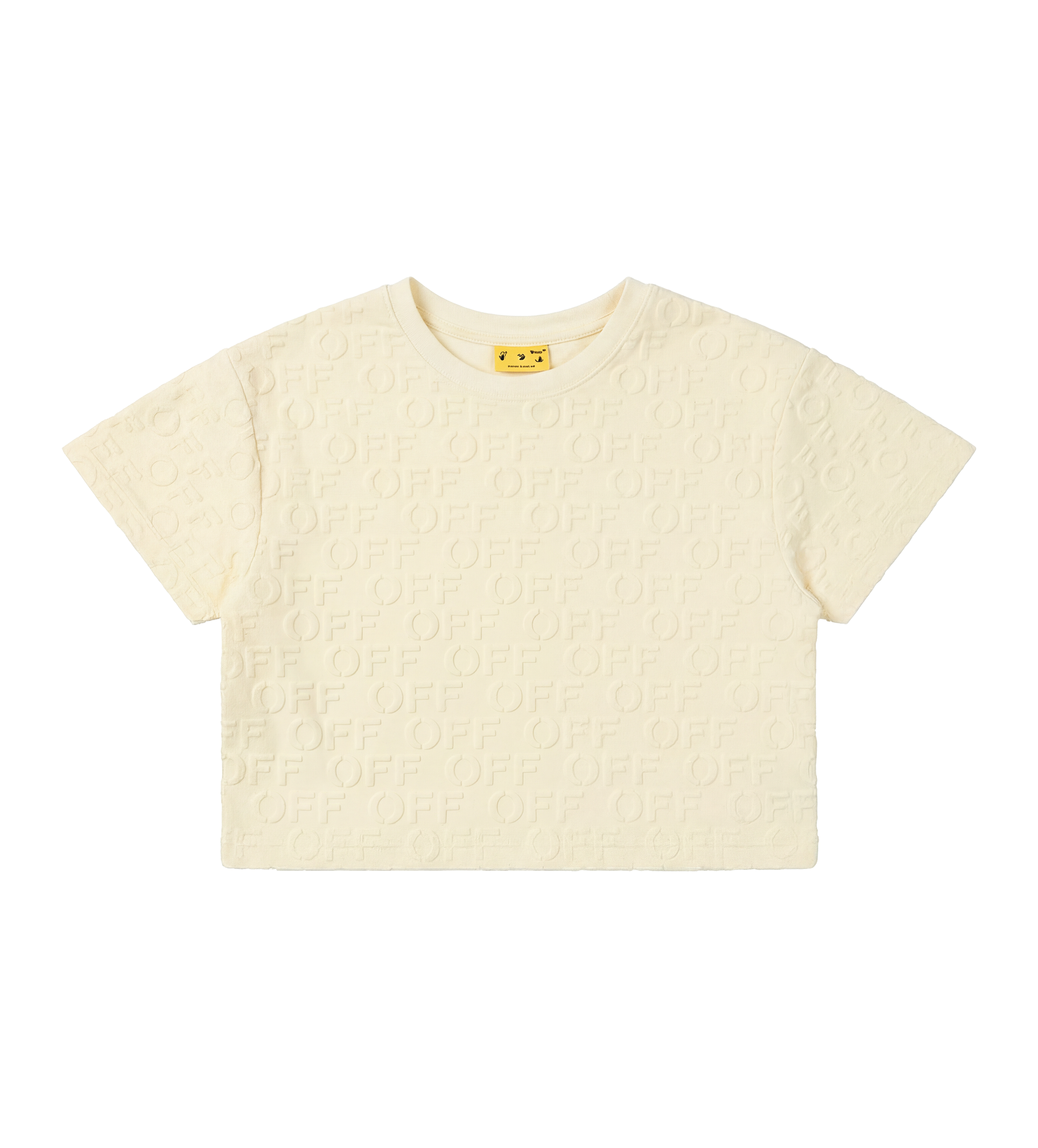 Off-White Cropped T-shirt met reliëflogo voor kinderen in geel