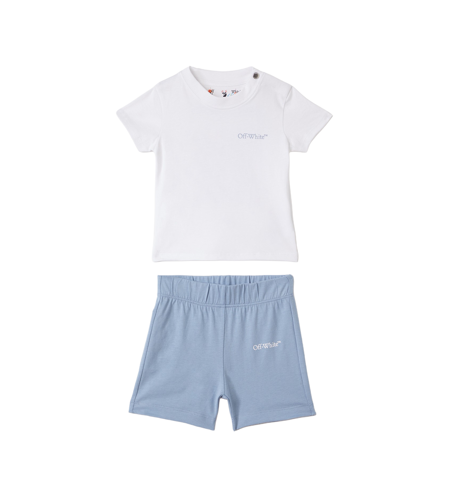 Off-White Scribble T-Shirt Shorts Set in White/Blue