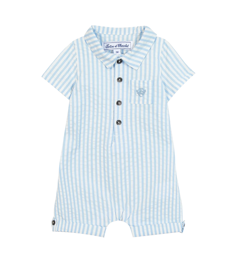 Tartine et Chocolat Embroidered Baby Playsuit - Blue/White