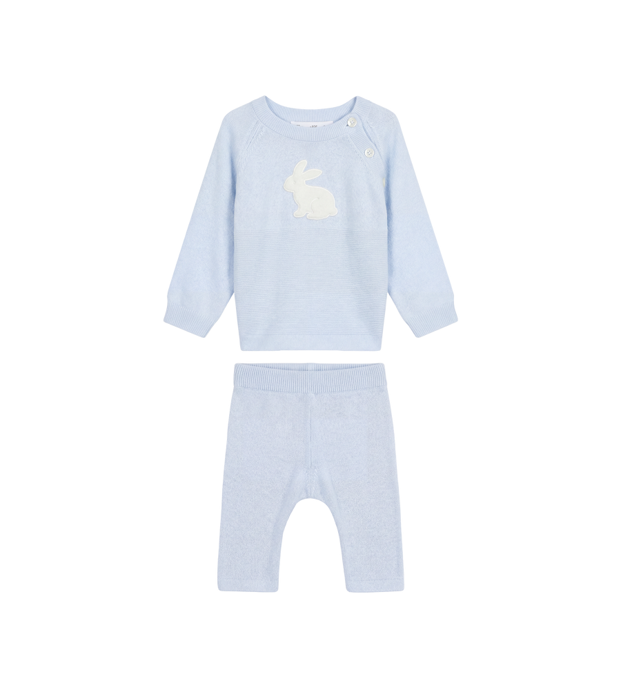 Tartine et Chocolat Rabbit Embroidered Baby Set in Sky Blue