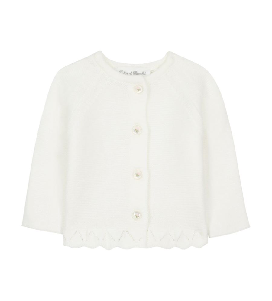 Tartine et Chocolat Openwork Cotton Cardigan in Ecru