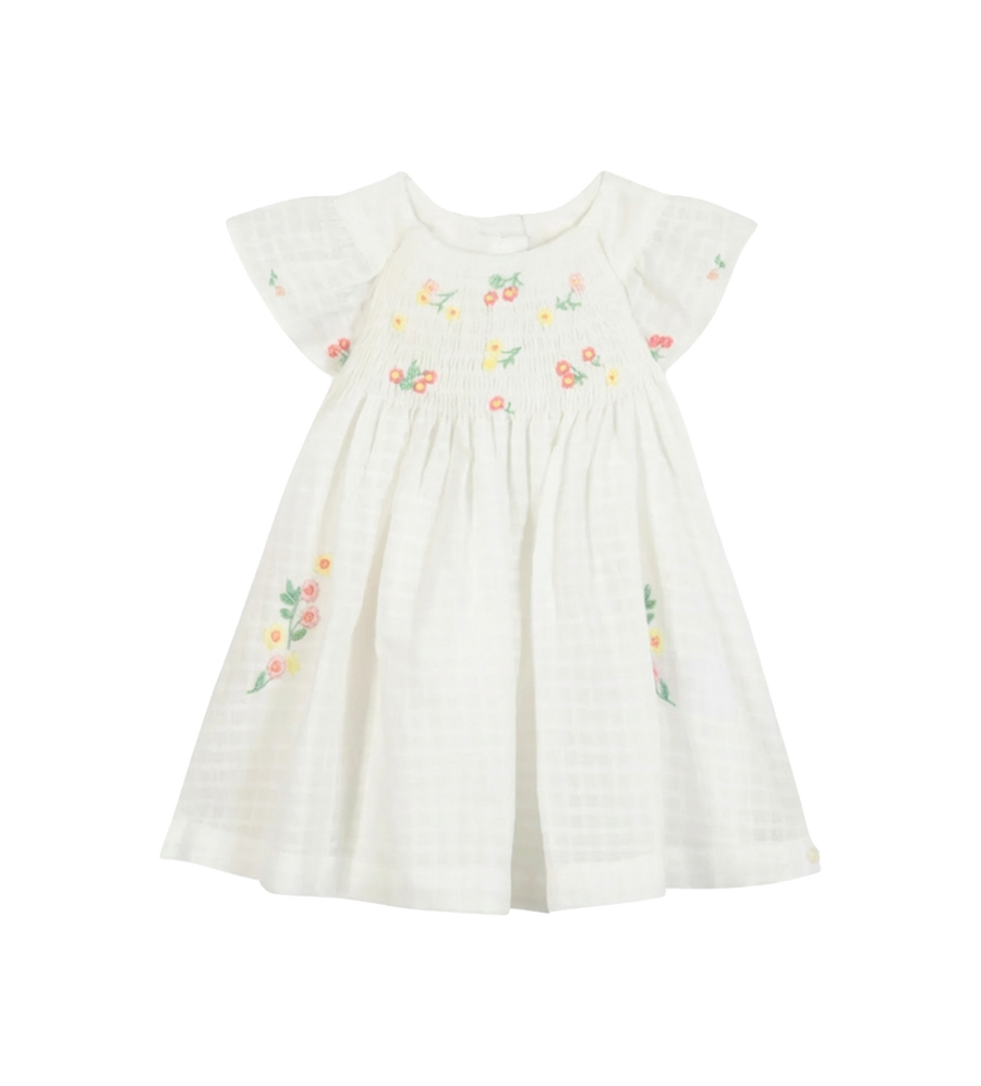 Tartine et Chocolat Embroidered Baby Dress in White