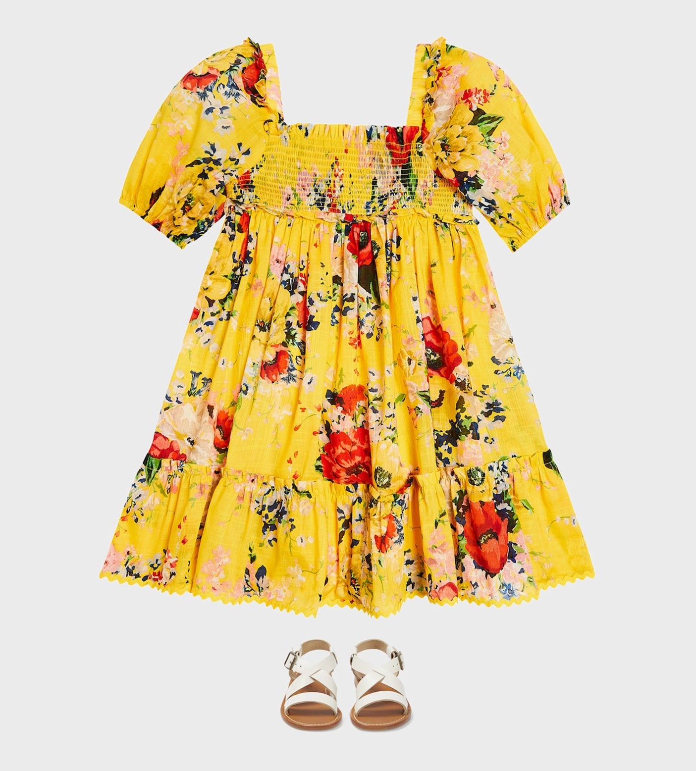 Alight Shirred Floral-Print Dress Yellow
