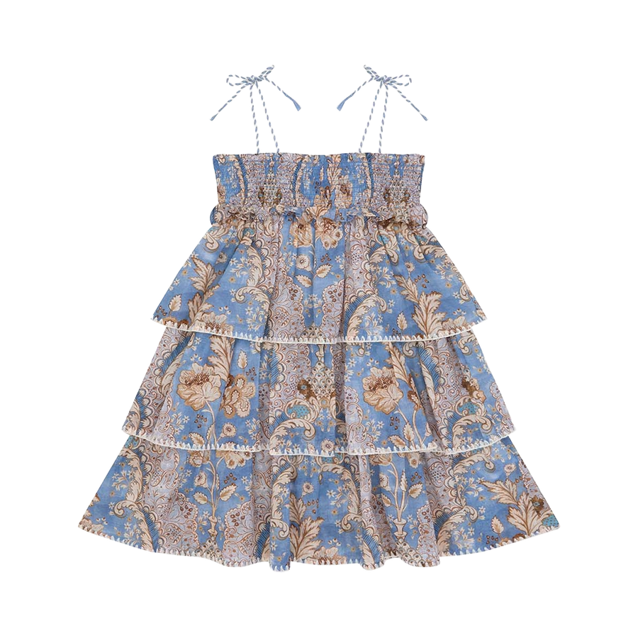 Zimmermann Daylight Denim Bandana Floral Tiered Dress in Blue (Kids)