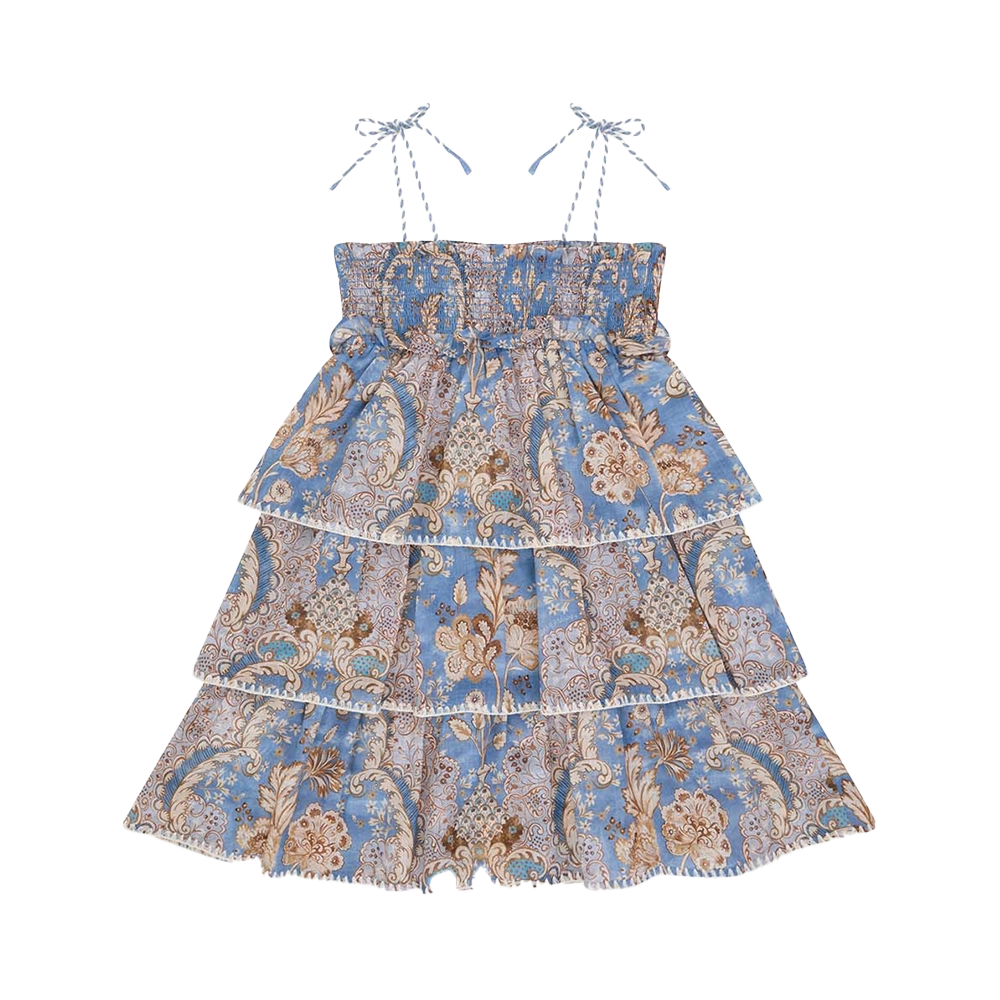 Zimmermann Daylight denim bandana gelaagde jurk met bloemenprint in blauw (kinderen)