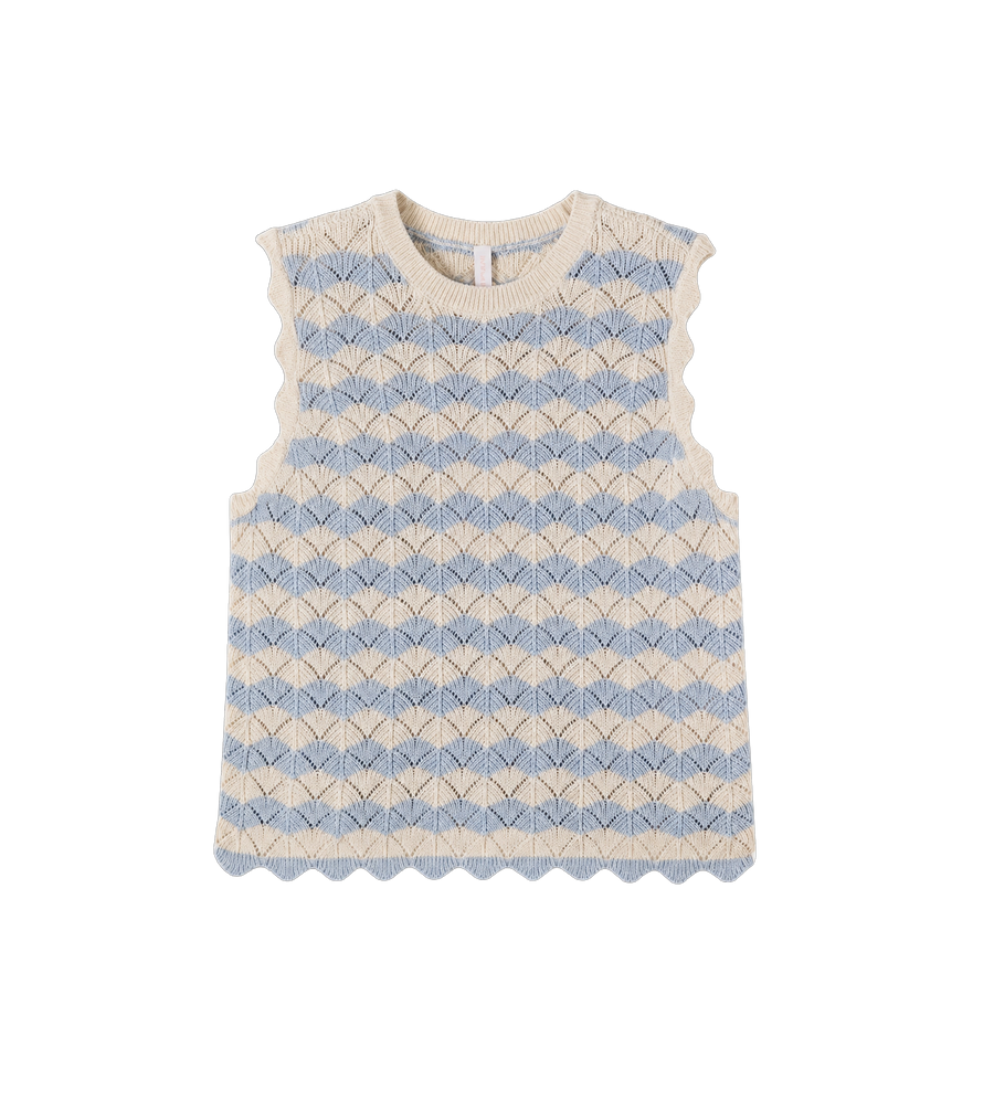 Kids Aster Pointelle katoen- en linnenmix vest blauw/ecru