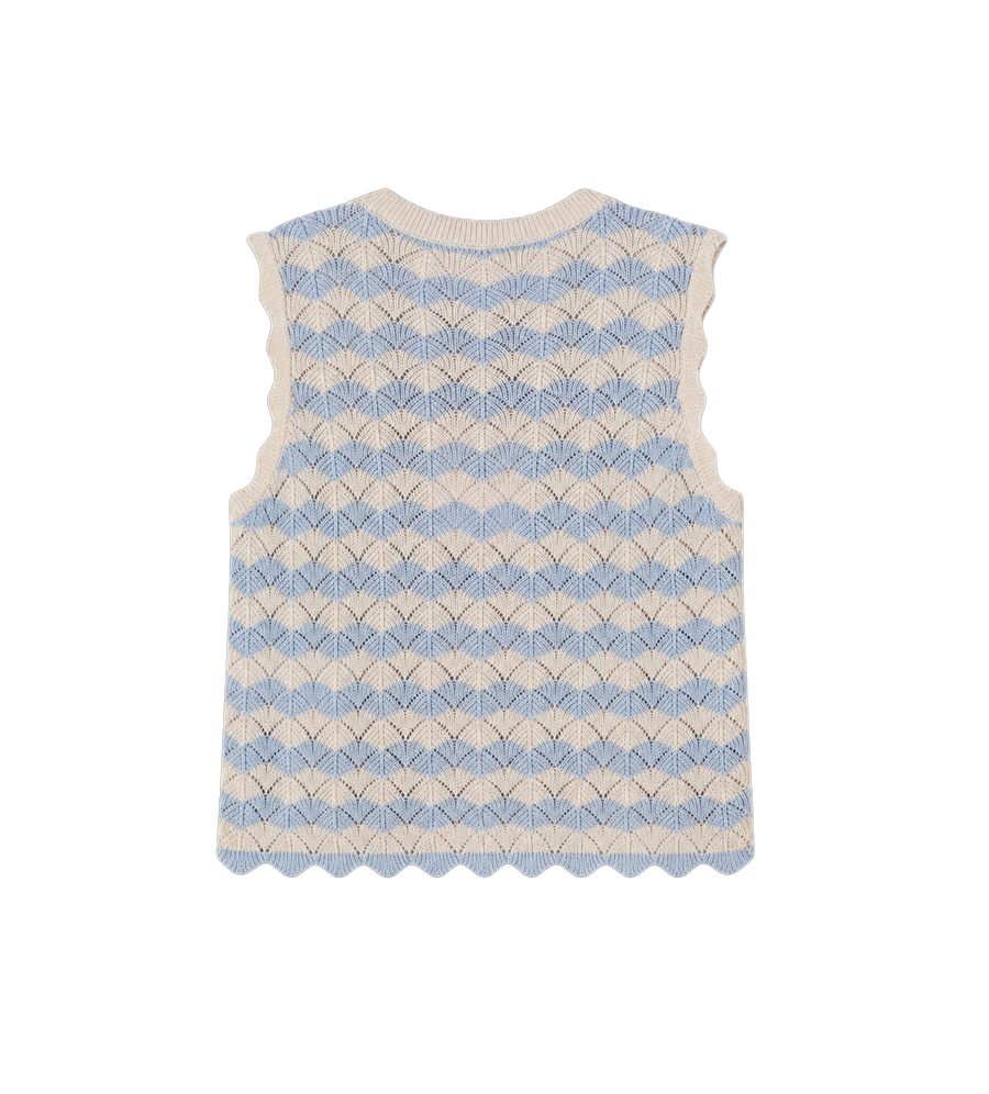 Kids Aster Pointelle katoen- en linnenmix vest blauw/ecru
