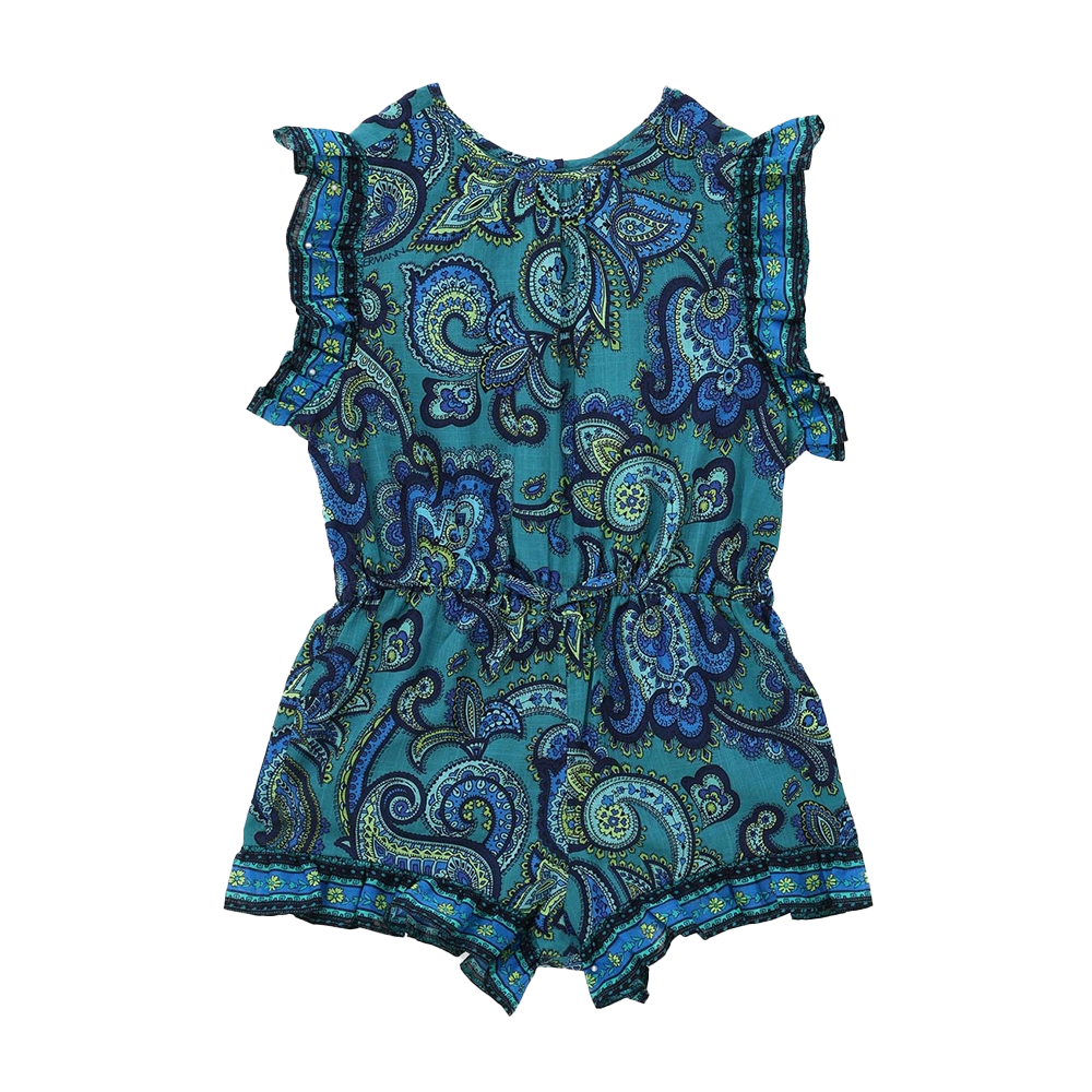 Zimmermann Patience Paisley Frill Playsuit in Blue & Green (Kids)