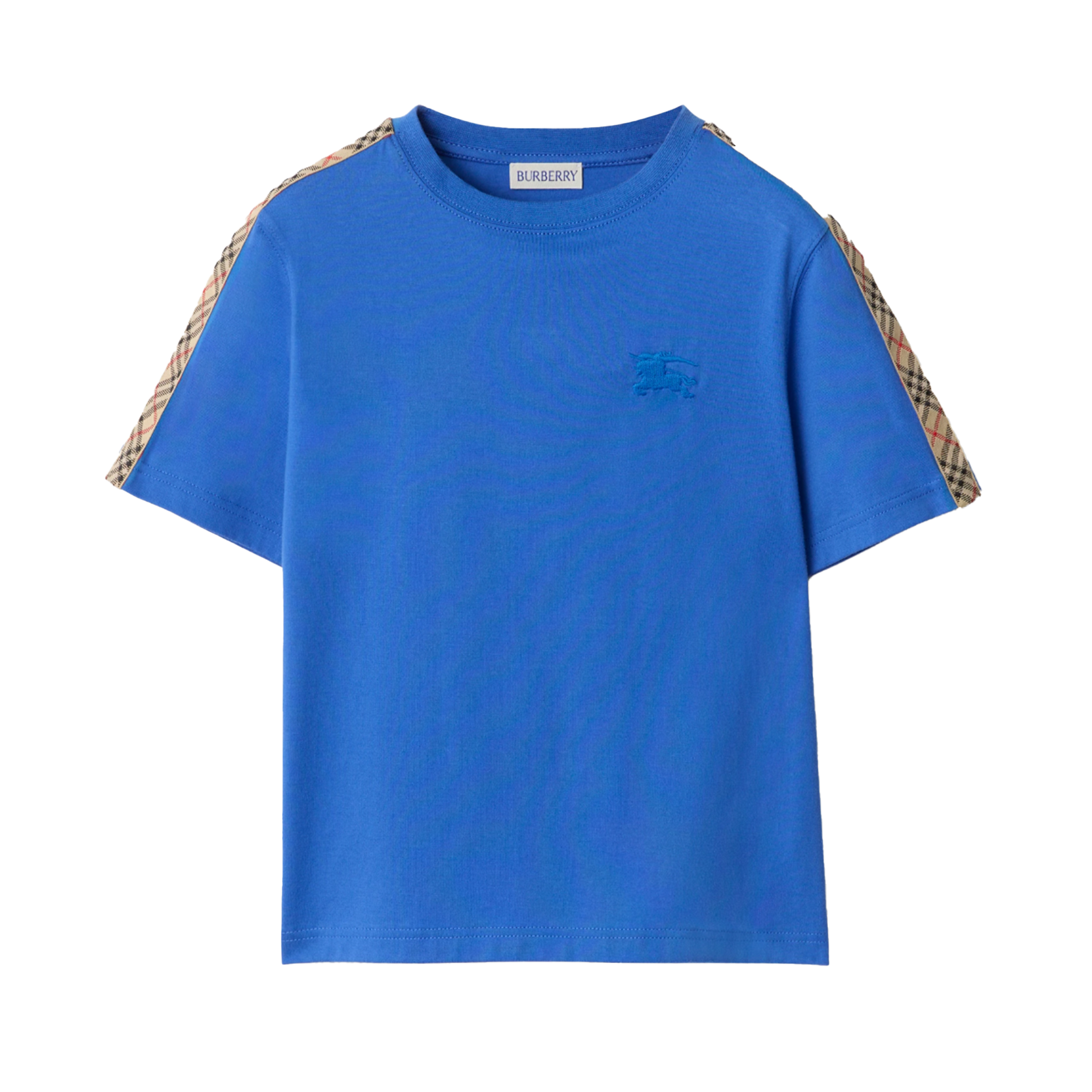 Burberry Check Trim Cotton T-Shirt in Hyacinth Blue (Kids)