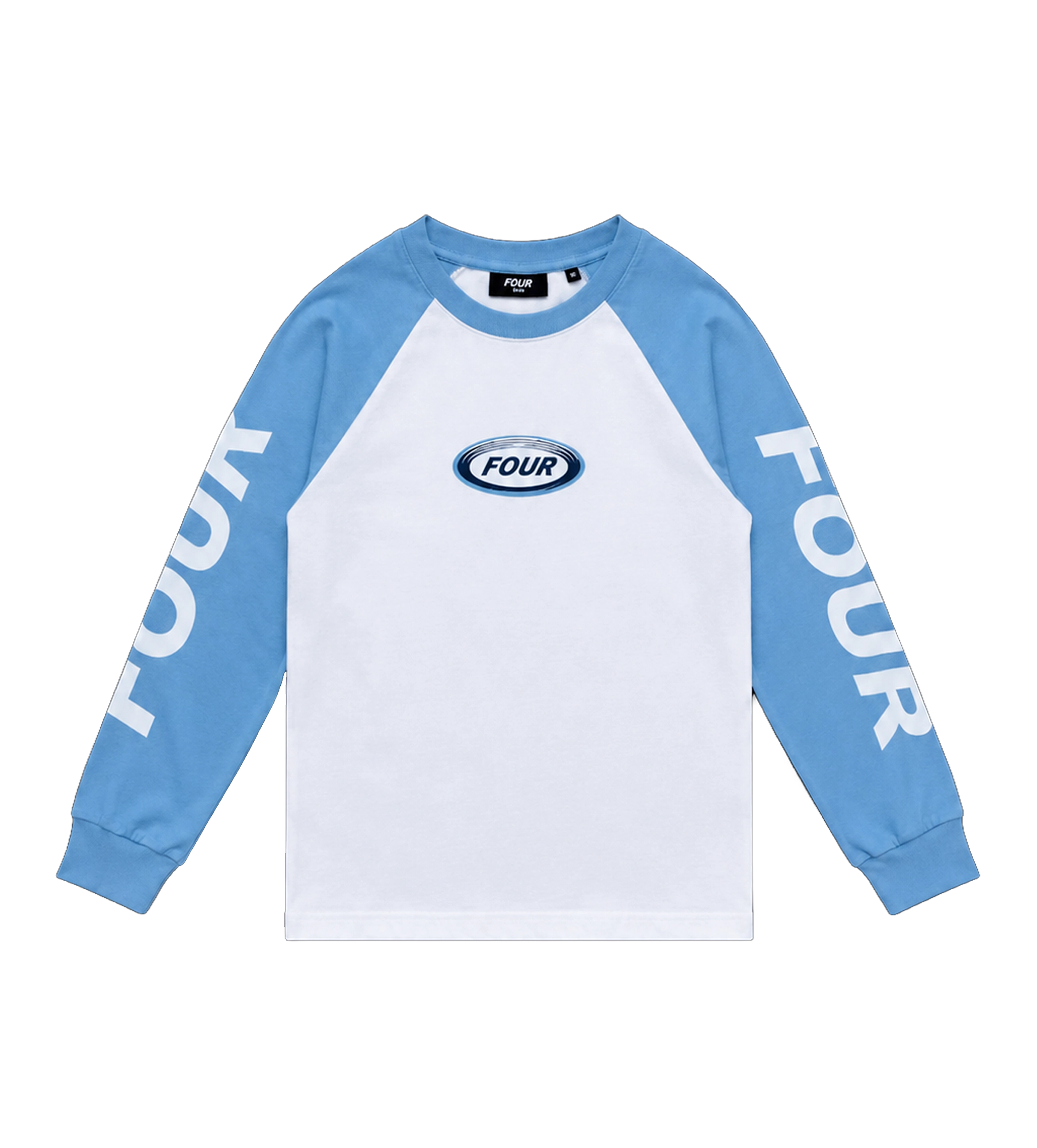 Reconstructed Raglan Longsleeve Celeste/ White