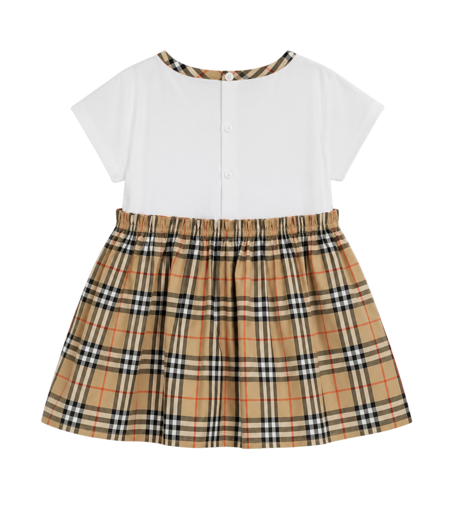 Baby Check Dress in White & Beige