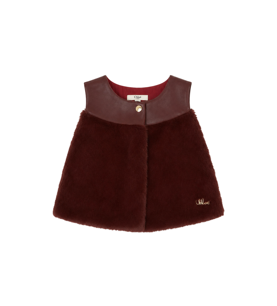 Baby Gilet met imitatiebontpanelen rood