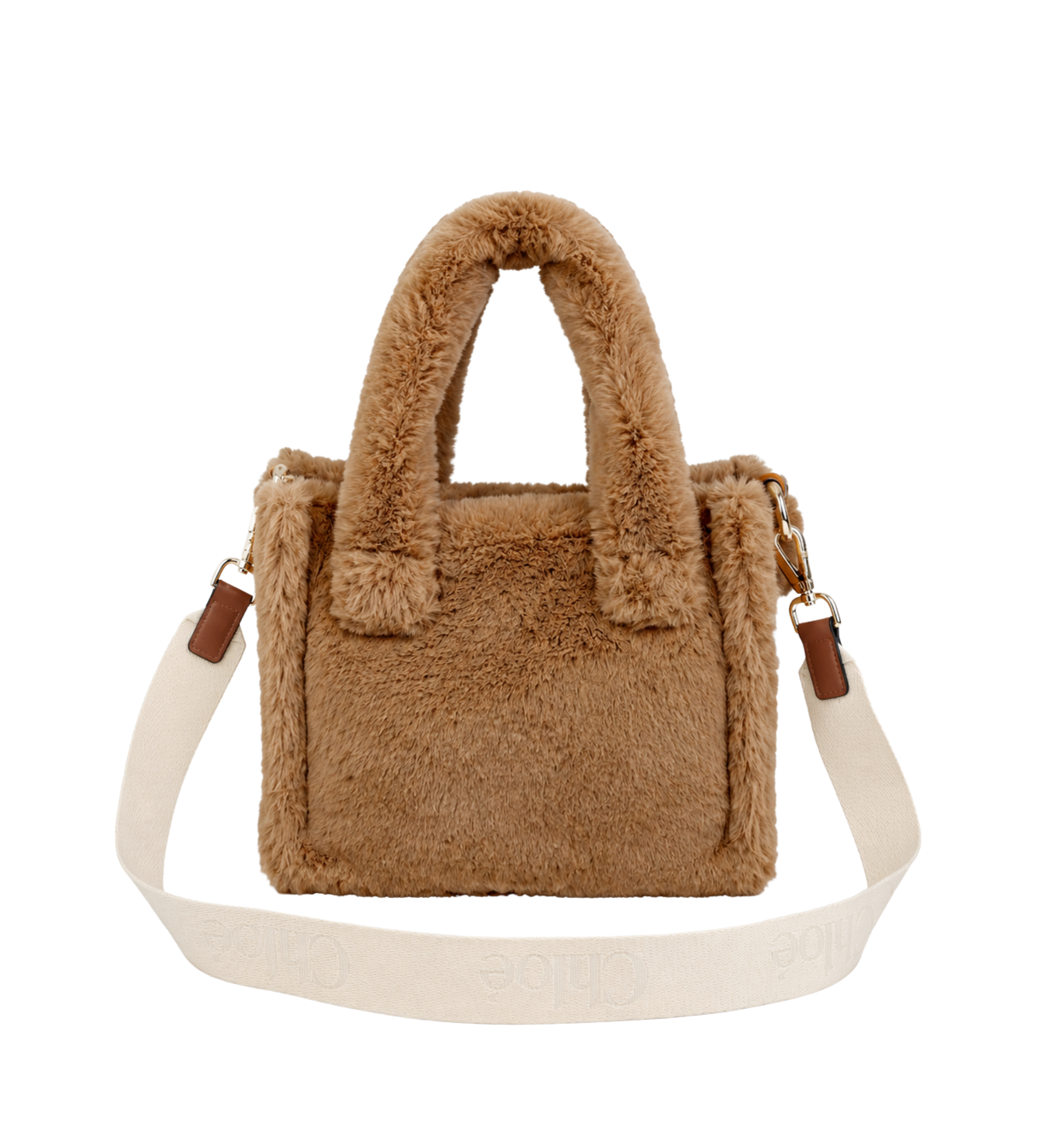 Kids Faux Fur Logo-Patch Tote Bag Beige