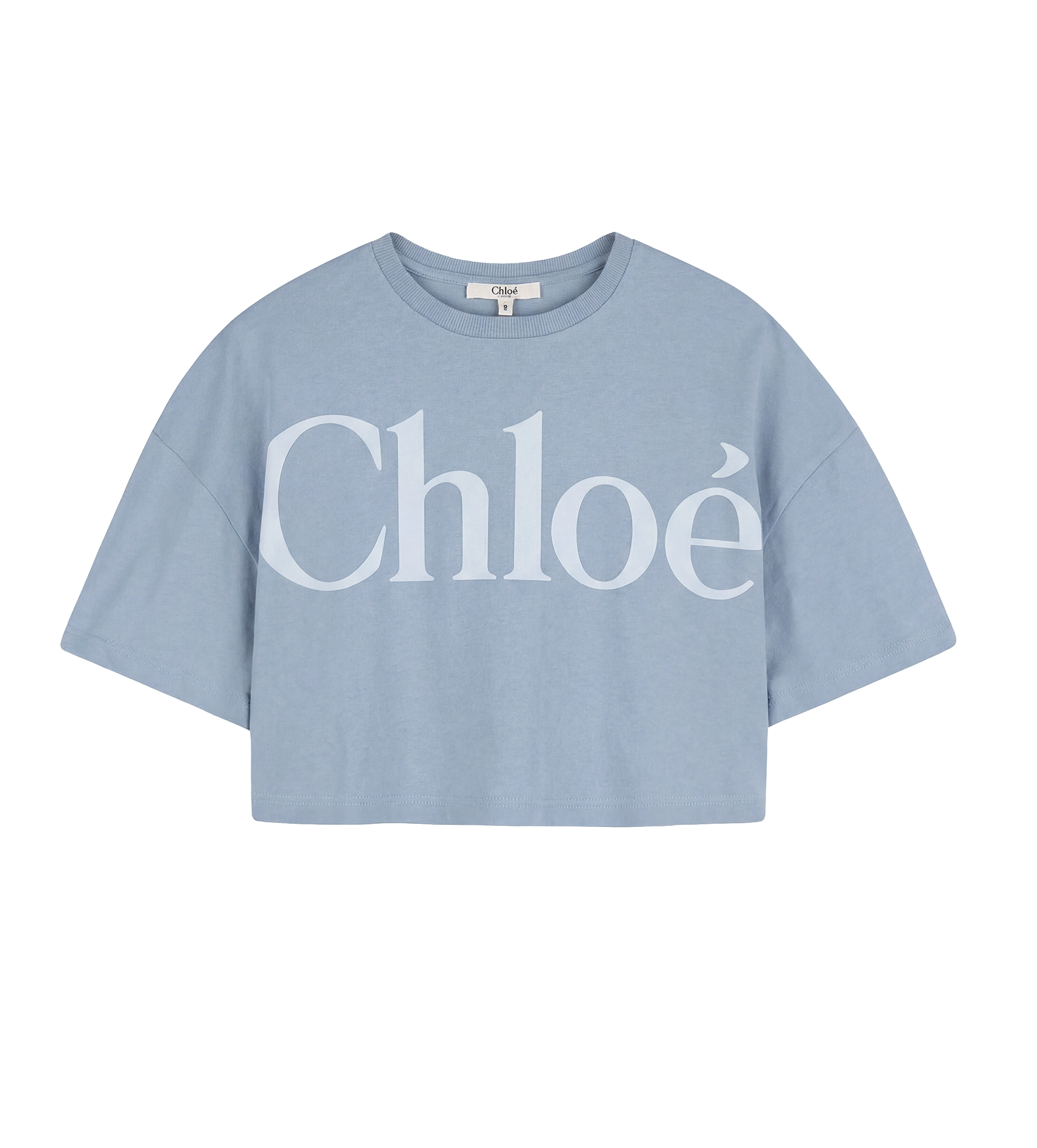 Chloé Kids Logo Print T-Shirt in Light Blue