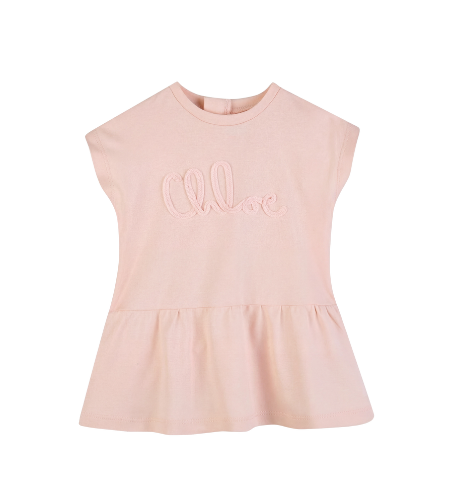 Chloé Kids Dress With Embroidered Logo in Pink