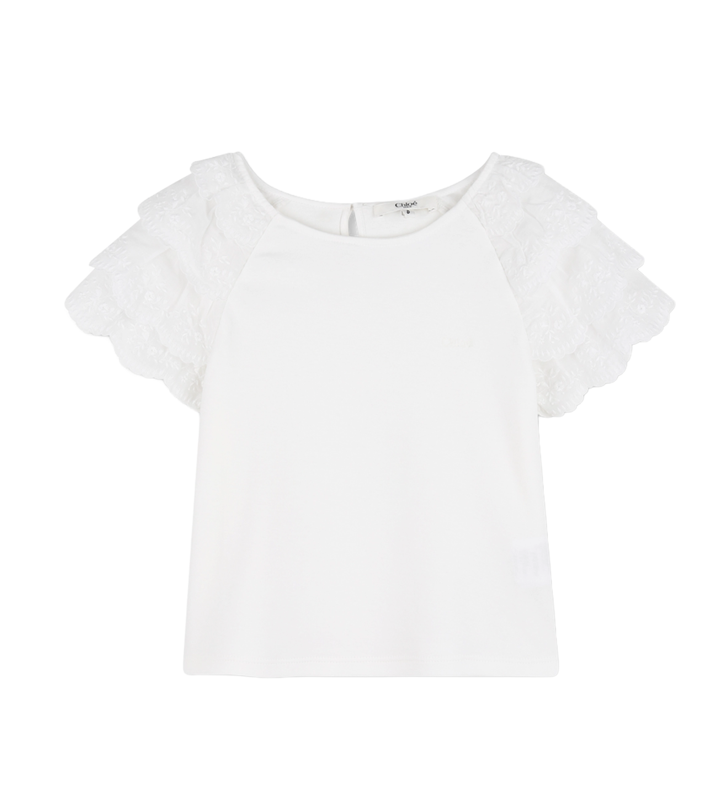 Chloé Kids Embroidered Sleeve Top in White