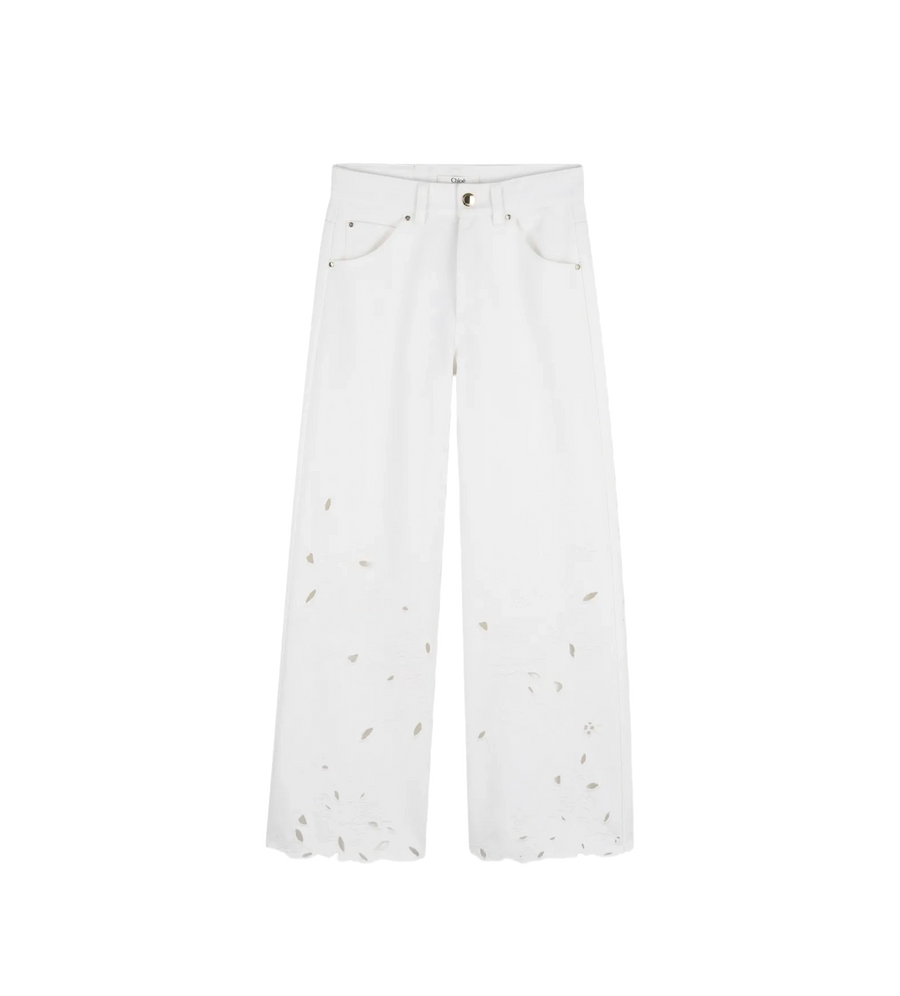 Chloé Kids Broderie Anglaise Jeans in White