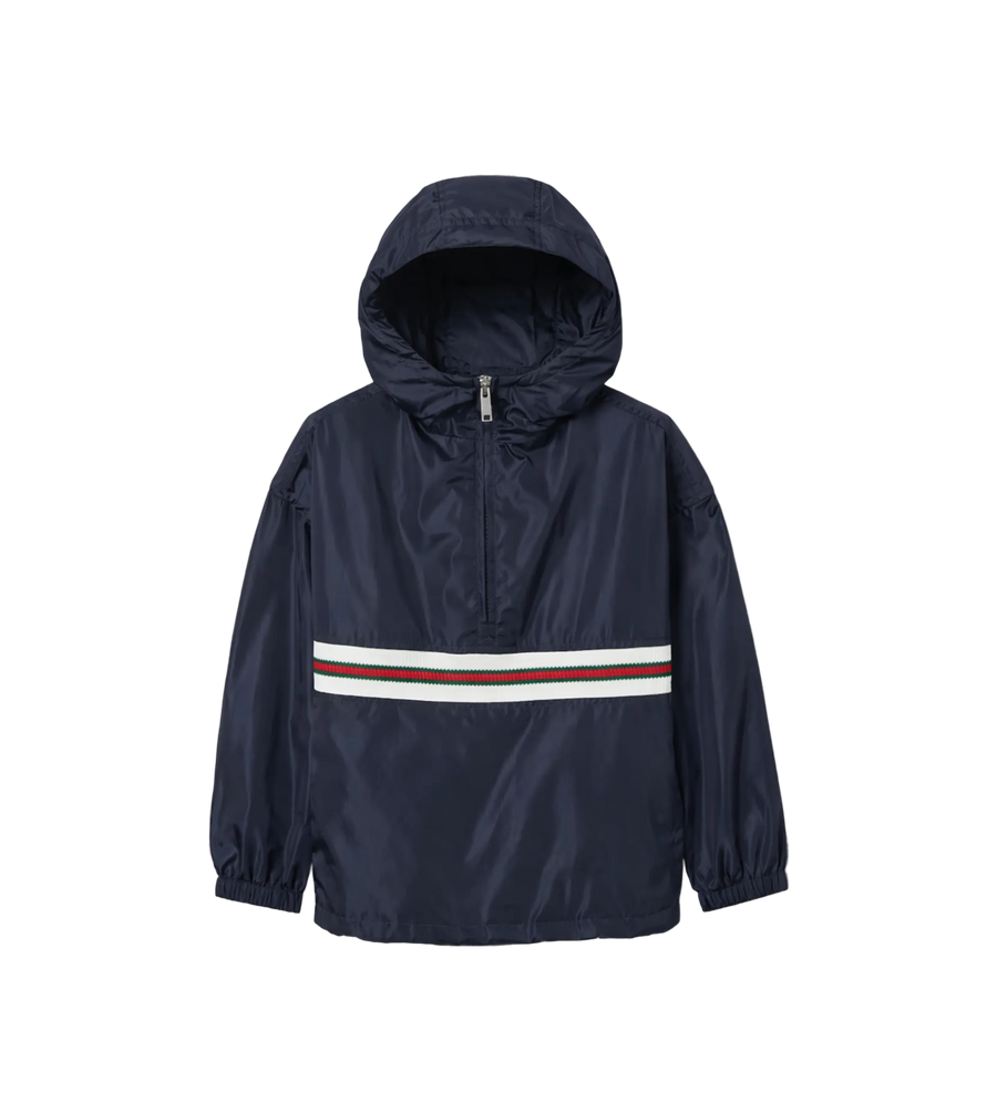 Gucci Children’s Nylon Jacket with Web in Navy