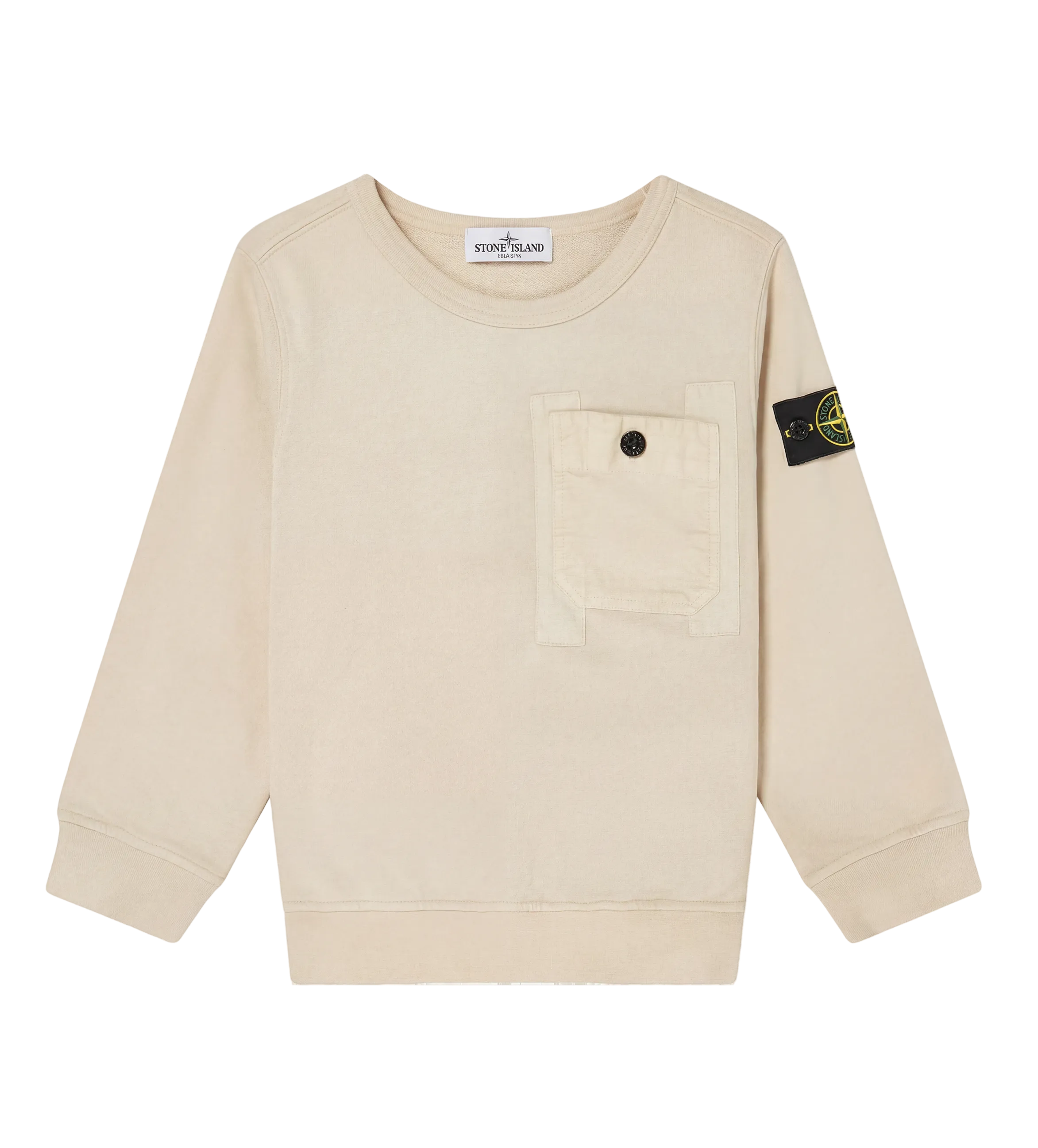 Stone Island Junior trui met ronde hals en borstzak in beige