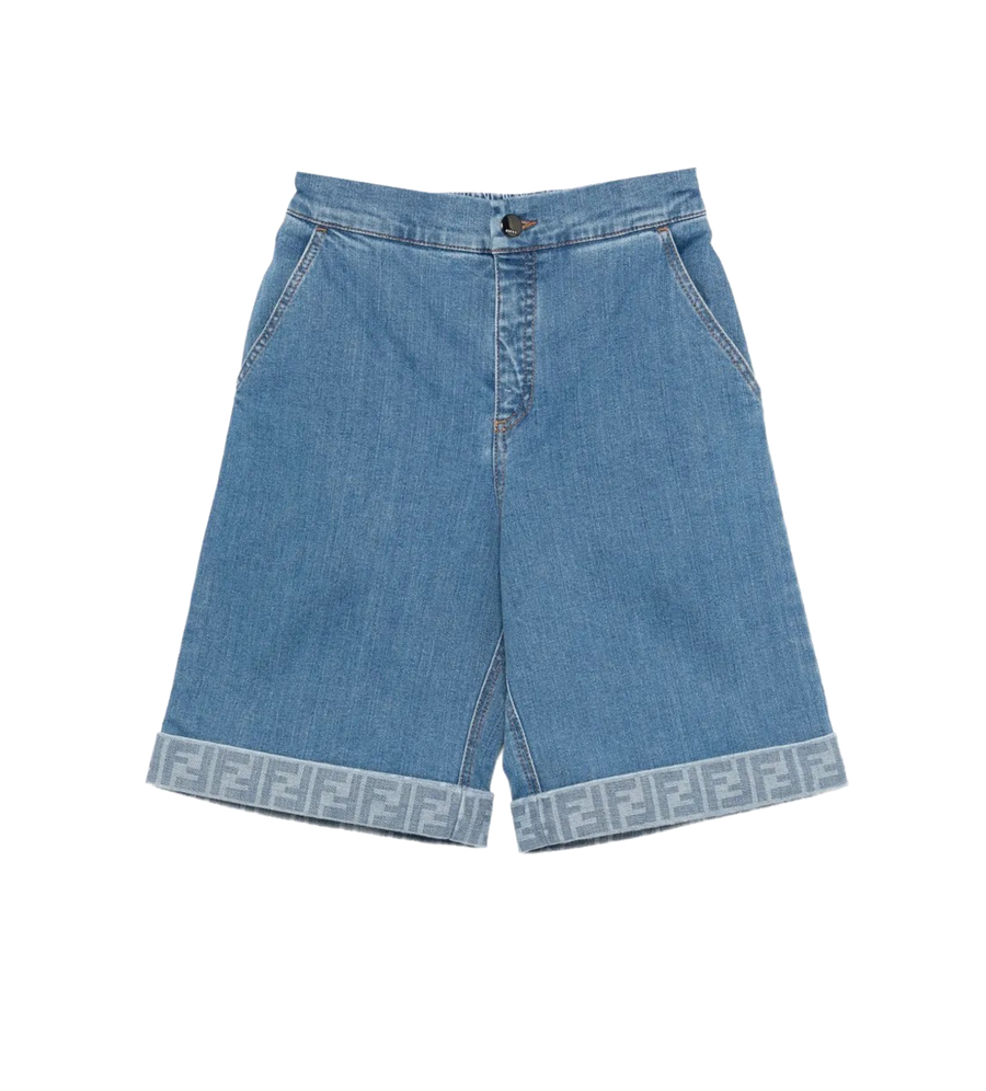 Fendi Kids Elasticated Waist Denim Shorts in Blue