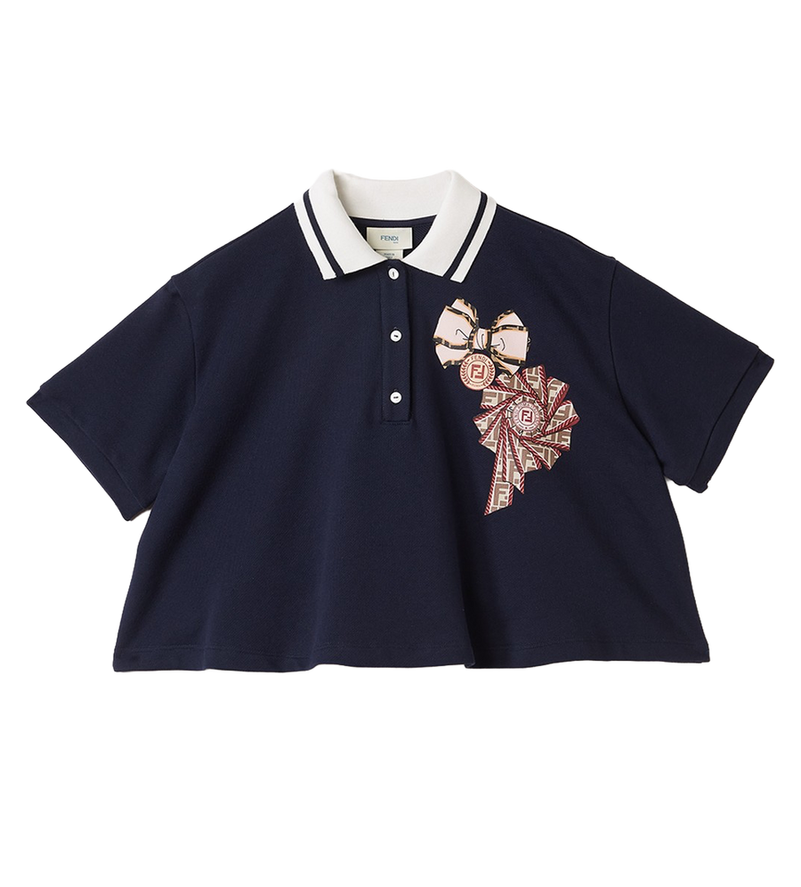 Fendi Oversized Logo Print Polo in Navy Blue