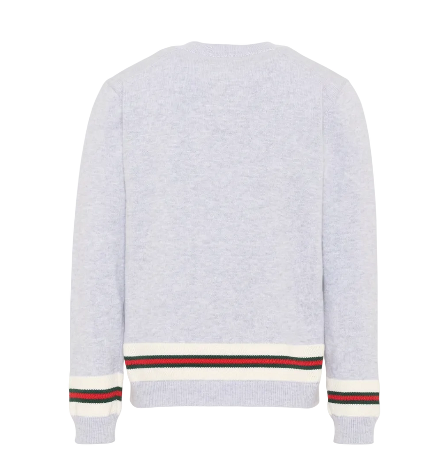 Gucci Kids Web Stripe Knit Sweater in Grey