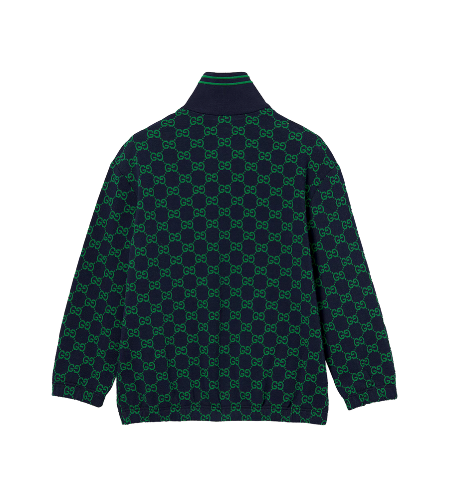 Gucci Children’s GG Cotton Zip Jacket in Navy/Green
