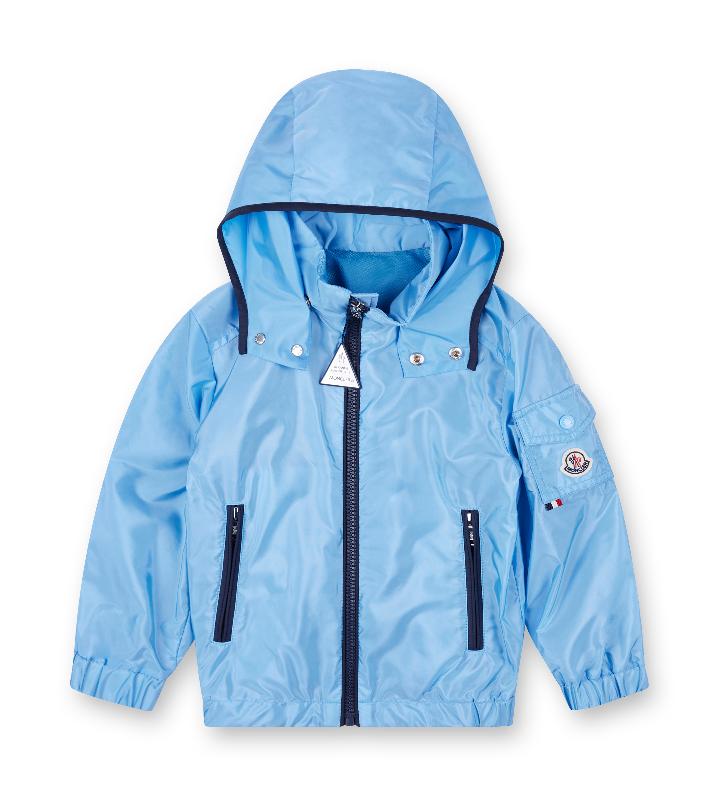 Moncler Banu regenjack met afneembare capuchon in lichtblauw