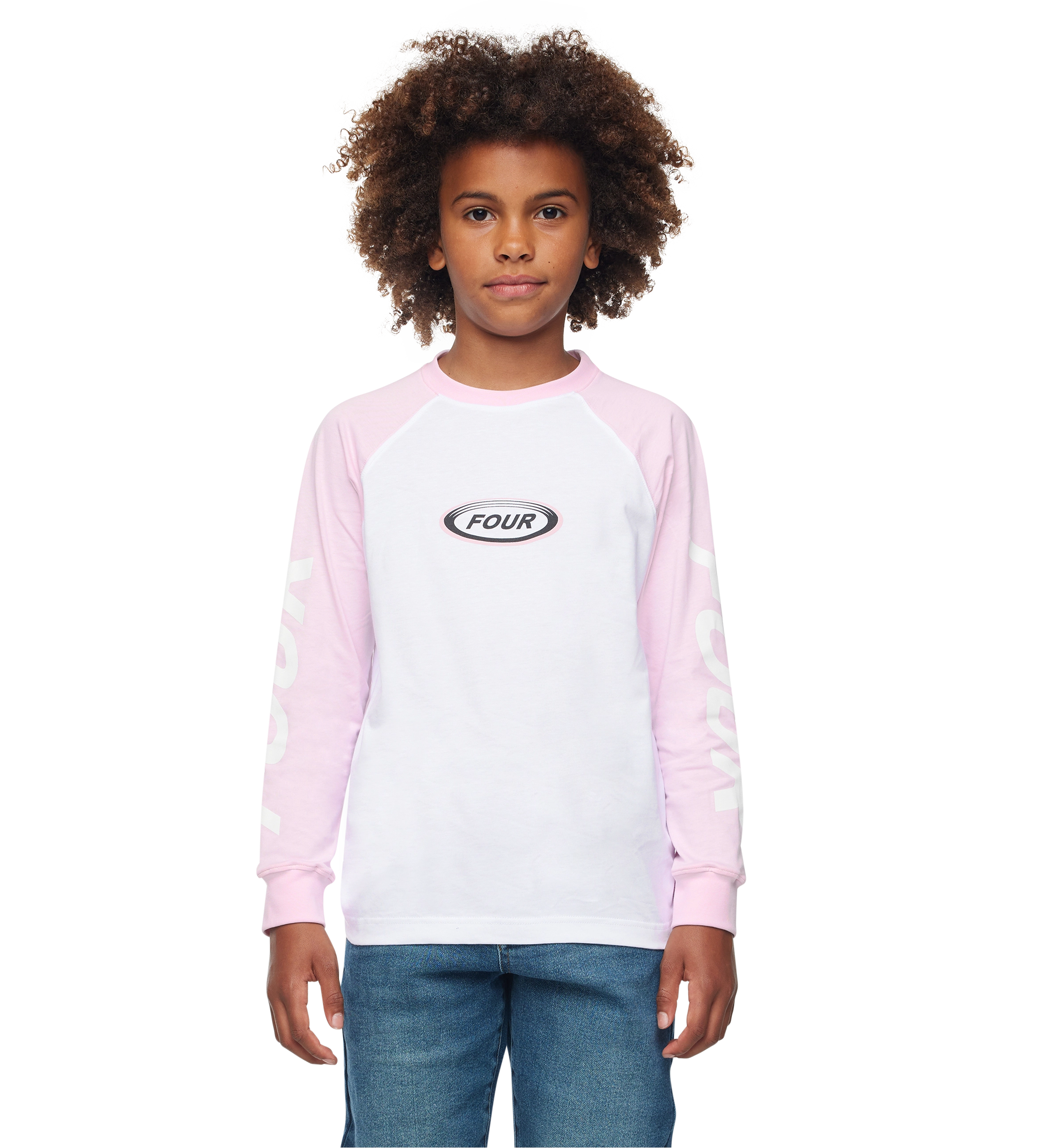 Reconstructed Raglan Longsleeve Soft Pink/ White