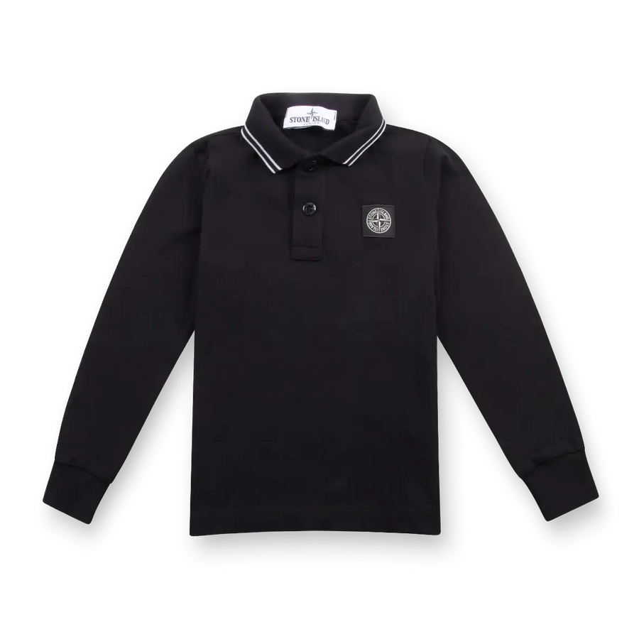 Stone Island Long-Sleeved Polo Shirt in Black (Kids)